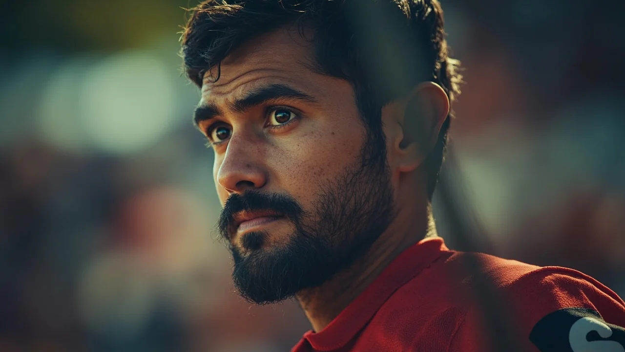 Sideline action frame of a T20I batter in a poised stance during a fantasy preview captaincy photoshoot at a UK ground