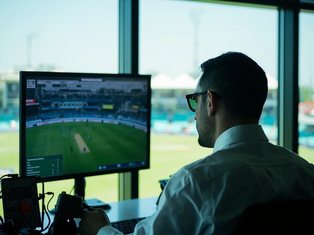 How to read live cricket commentary Bright cricket commentary desk with score monitor and analyst notes